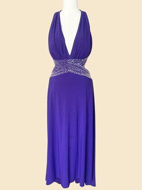 Y2K Purple Rhinestone Plunge Formal Gown